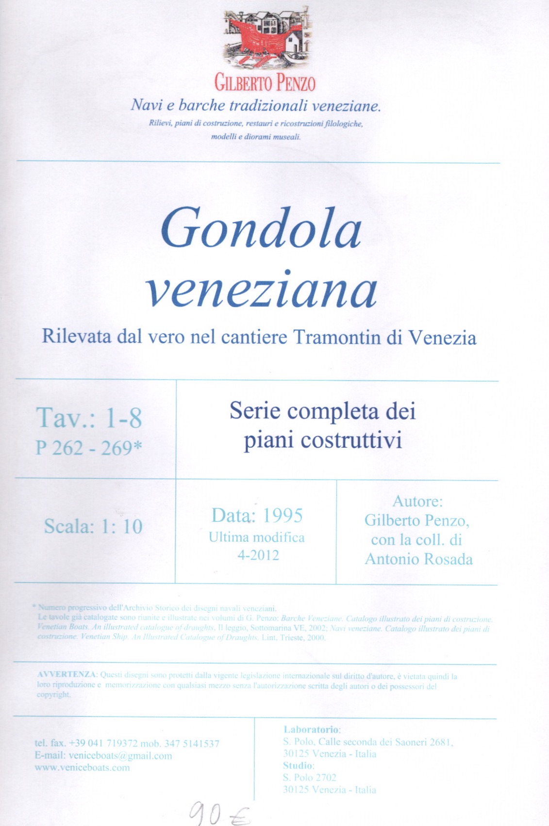 Gondola veneziana - piani per modellismo - 1:10