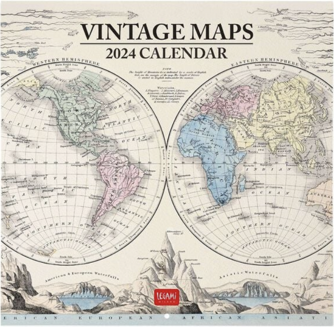 Calendario vintage maps 2024 - 30x29 - Aa.vv - calendario