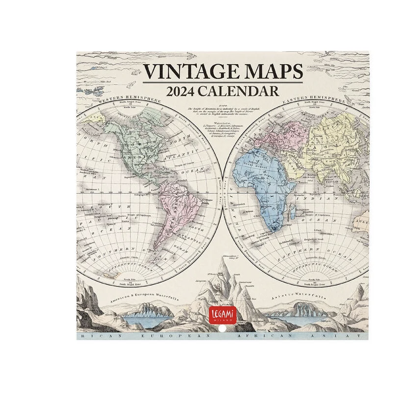 Calendario vintage maps 2024 - 30x29 - Aa.vv - calendario